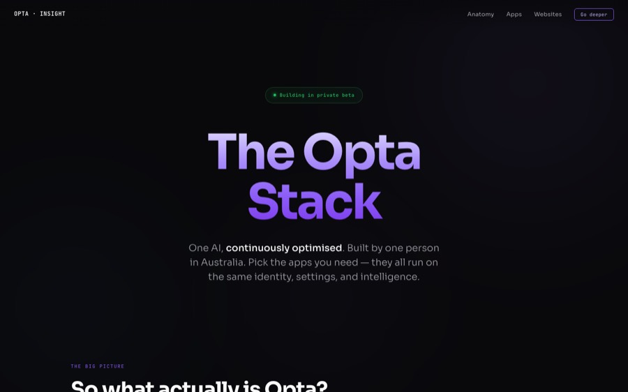 insight.optastack.ai: the Opta Stack anatomy, building in private beta